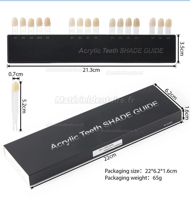 Nuancier pour dents en acrylique dentaire - Guide des teintes pour dents blanchies - 2 couches - 16 teintes